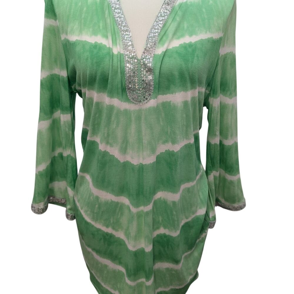 #371 - INC International Concepts Green and White Tunic (NWT)